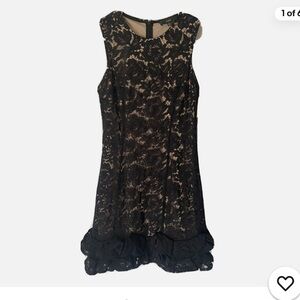 Maia sz 12 Black Lace overlay Dress ruffle bottom sleeveless stretch tank party
